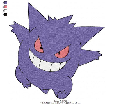 Pokemon Gengar - Fill Stitch - Machine Embroidery Design