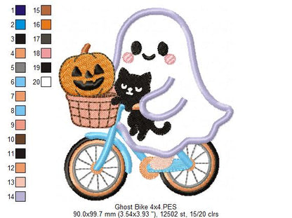 Adorable Ghost Biking with Friends - Applique - Machine Embroidery Design