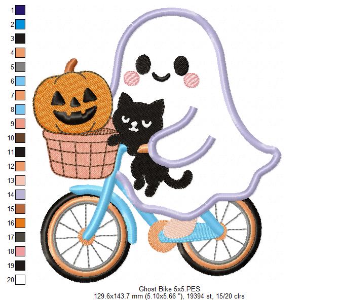 Adorable Ghost Biking with Friends - Applique - Machine Embroidery Design