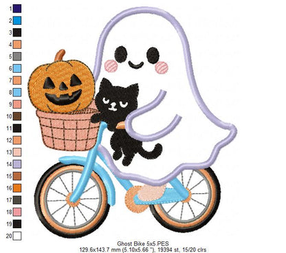 Adorable Ghost Biking with Friends - Applique - Machine Embroidery Design
