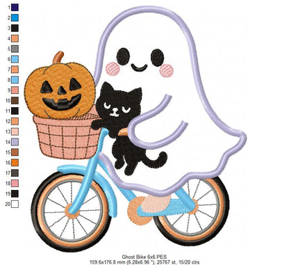 Adorable Ghost Biking with Friends - Applique - Machine Embroidery Design