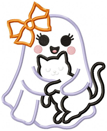 🎀 Ghost with Cat - Applique - Machine Embroidery Design 👻🐈