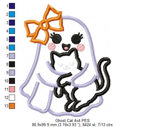 🎀 Ghost with Cat - Applique - Machine Embroidery Design 👻🐈