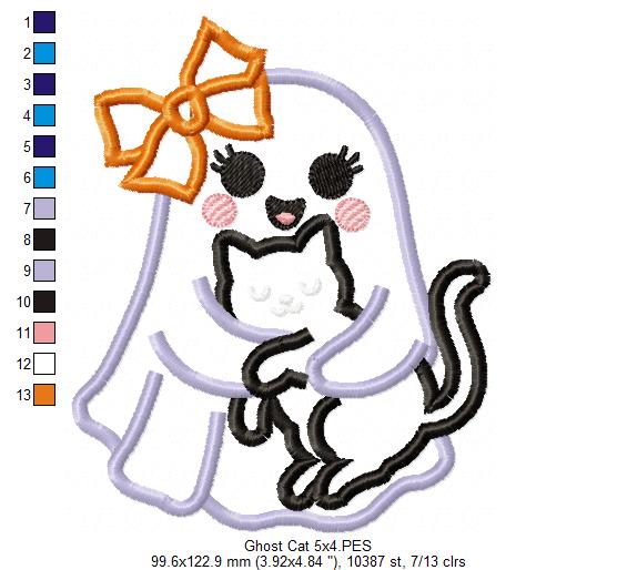 🎀 Ghost with Cat - Applique - Machine Embroidery Design 👻🐈