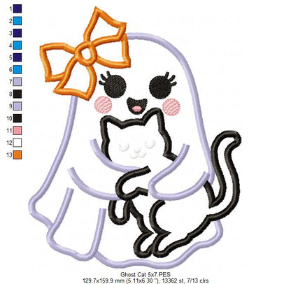 🎀 Ghost with Cat - Applique - Machine Embroidery Design 👻🐈