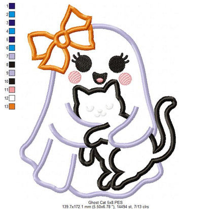 🎀 Ghost with Cat - Applique - Machine Embroidery Design 👻🐈