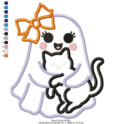 🎀 Ghost with Cat - Applique - Machine Embroidery Design 👻🐈