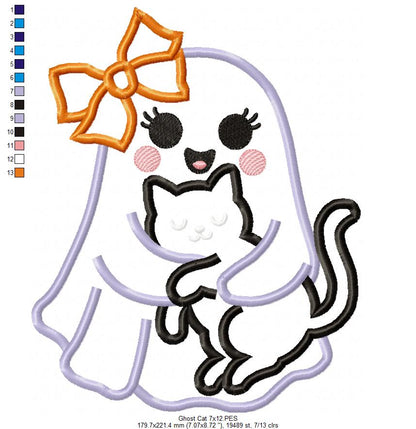 🎀 Ghost with Cat - Applique - Machine Embroidery Design 👻🐈
