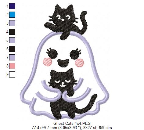 Ghost with Black Cats - Applique - Machine Embroidery Design 👻🐾🖤🎃