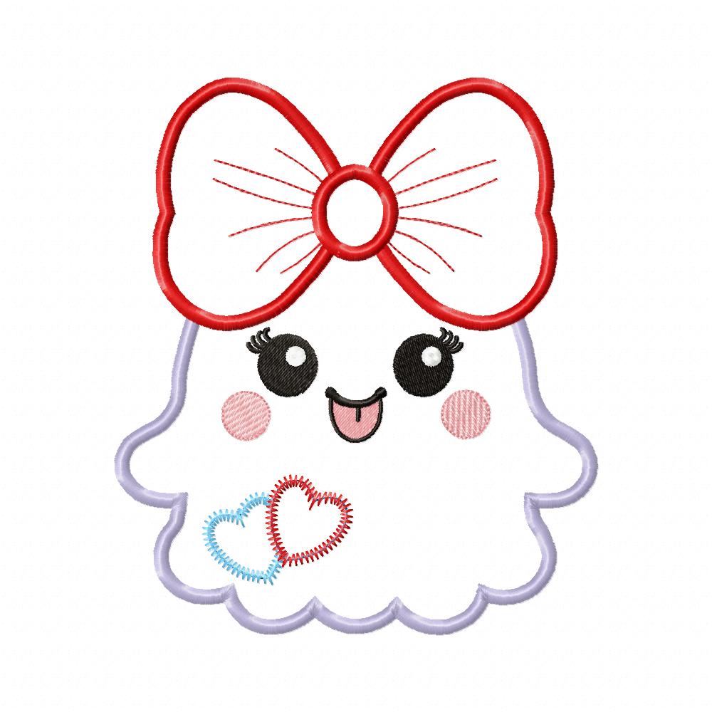 Ghost Girl with a Big Bow - Applique - Machine Embroidery Design