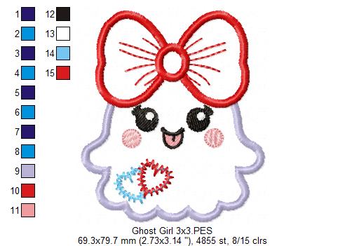 Ghost Girl with a Big Bow - Applique - Machine Embroidery Design