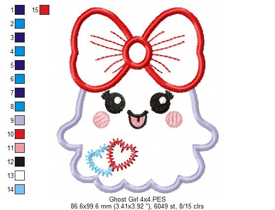 Ghost Girl with a Big Bow - Applique - Machine Embroidery Design