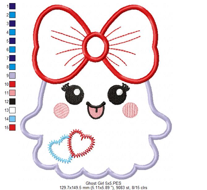 Ghost Girl with a Big Bow - Applique - Machine Embroidery Design