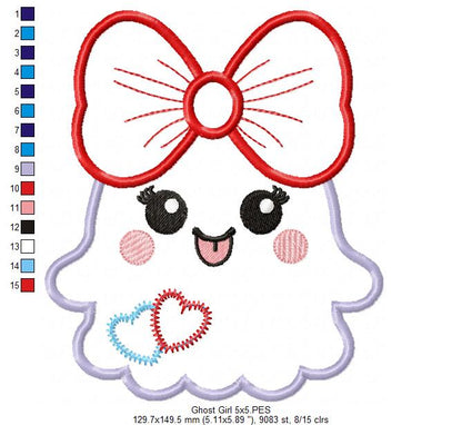 Ghost Girl with a Big Bow - Applique - Machine Embroidery Design
