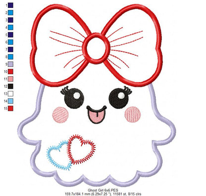 Ghost Girl with a Big Bow - Applique - Machine Embroidery Design