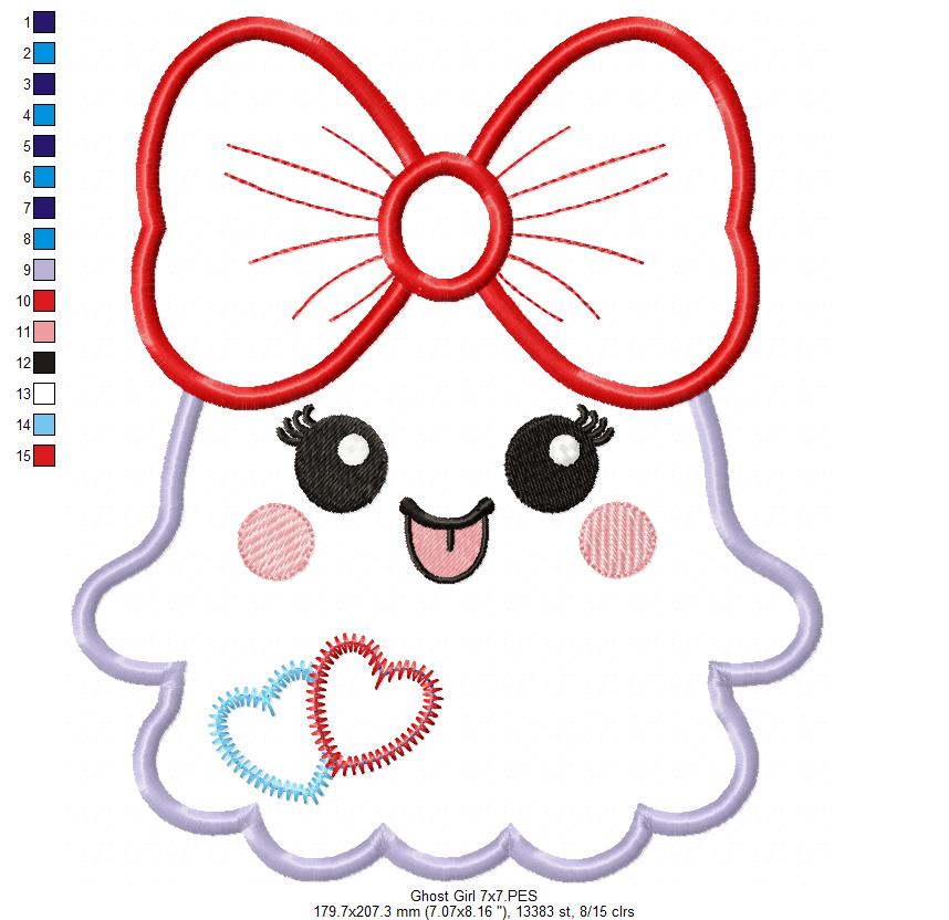Ghost Girl with a Big Bow - Applique - Machine Embroidery Design