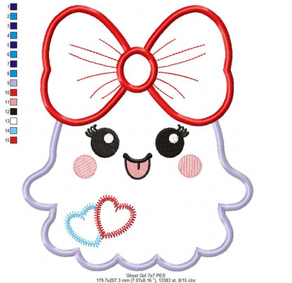 Ghost Girl with a Big Bow - Applique - Machine Embroidery Design