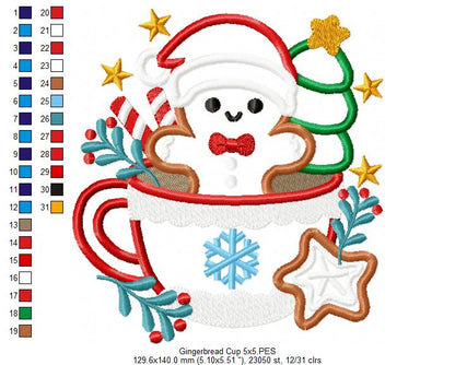 Christmas Gingerbread in a Cup - Applique - Machine Embroidery Design