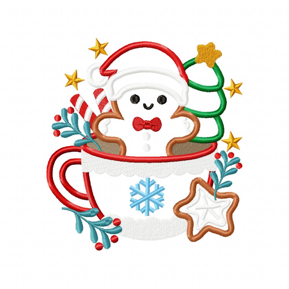 Christmas Gingerbread in a Cup - Applique - Machine Embroidery Design