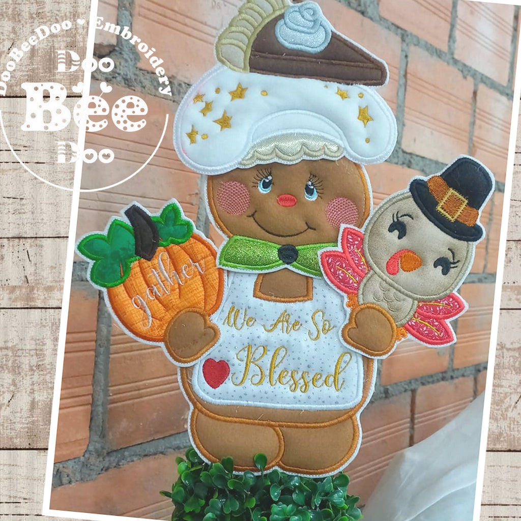 Thanksgiving Gingerbread We are so Blessed Ornament - ITH Project - Machine Embroidery Design