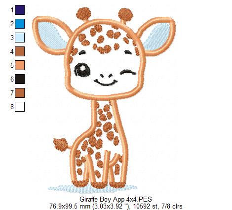 Giraffe Boy Blinking - Applique - Machine Embroidery Design
