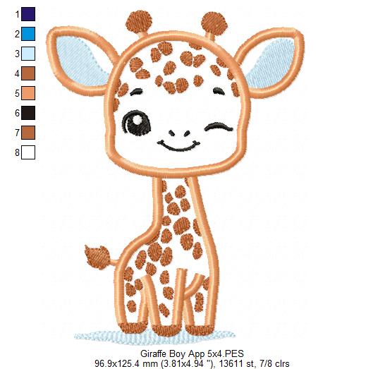 Giraffe Boy and Girl Blinking - Applique - Set of 2 Designs - Machine Embroidery Design
