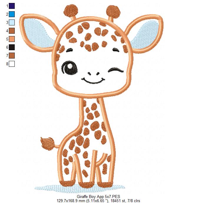 Giraffe Boy Blinking - Applique - Machine Embroidery Design