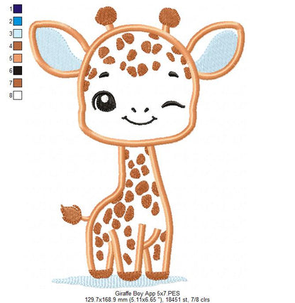 Giraffe Boy and Girl Blinking - Applique - Set of 2 Designs - Machine Embroidery Design