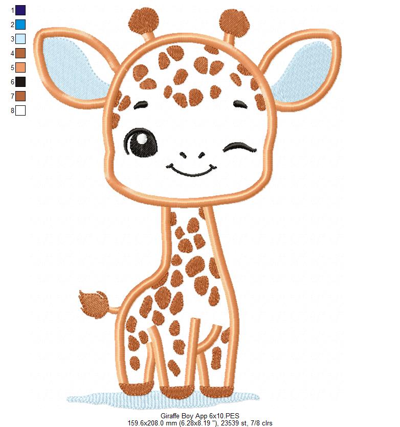 Giraffe Boy Blinking - Applique - Machine Embroidery Design