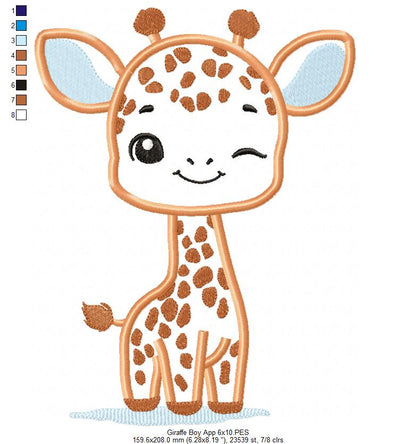 Giraffe Boy and Girl Blinking - Applique - Set of 2 Designs - Machine Embroidery Design