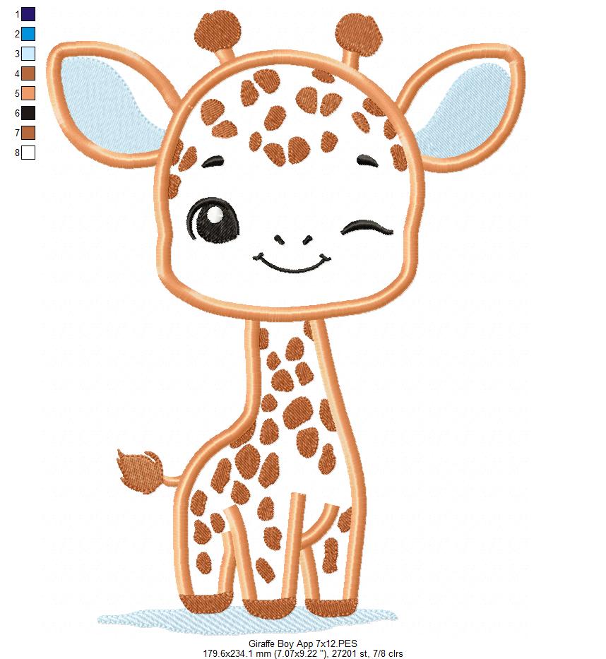 Giraffe Boy Blinking - Applique - Machine Embroidery Design