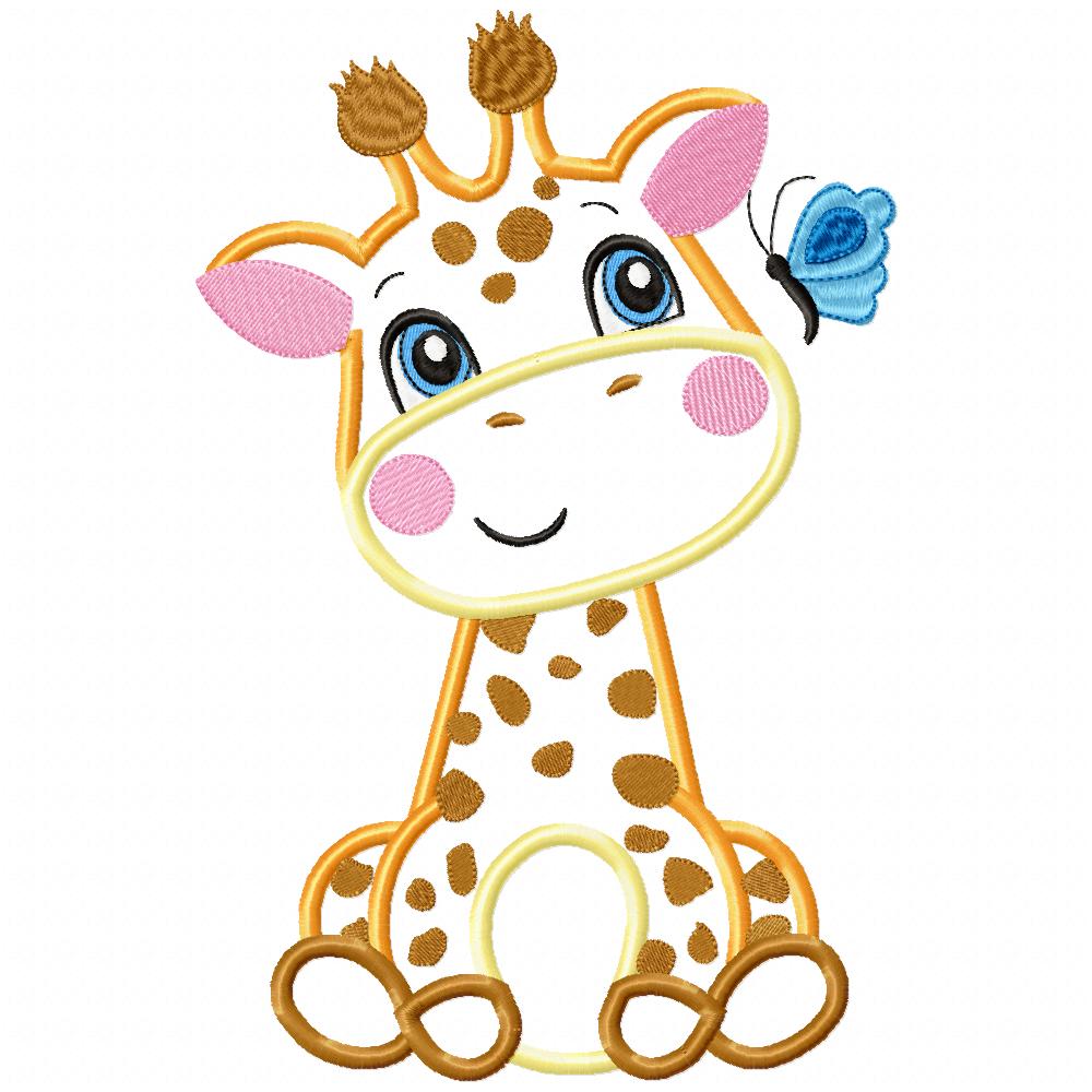 Giraffe Boy and Butterfly - Applique - Machine Embroidery Design