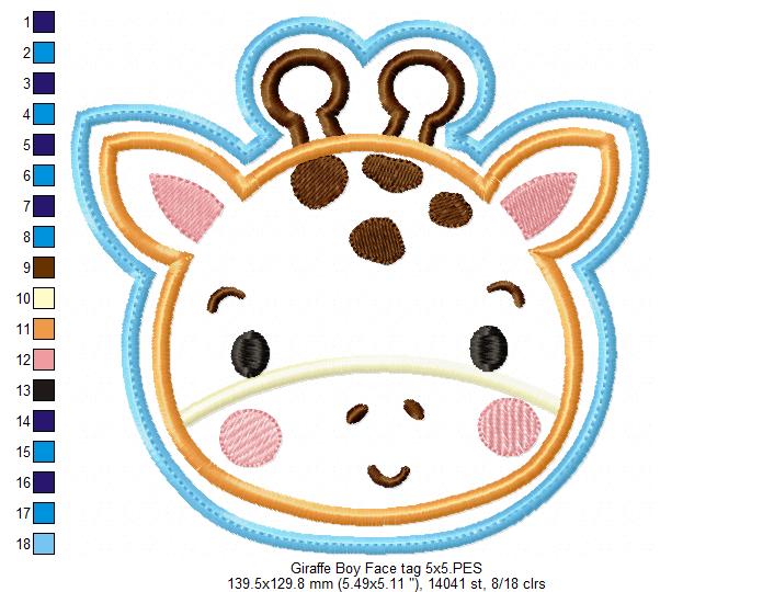 Giraffe Boy Face Tag - ITH Project - Machine Embroidery Design