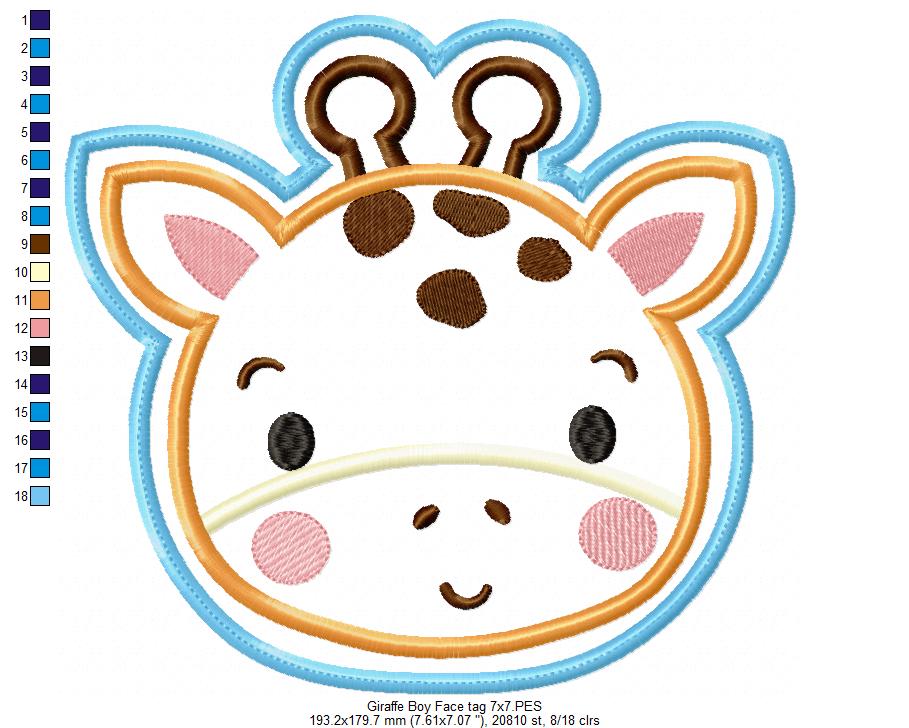 Giraffe Boy Face Tag - ITH Project - Machine Embroidery Design