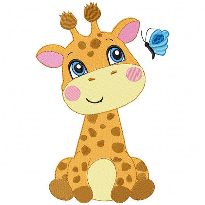 Giraffe Boy and Butterfly - Fill Stitch - Machine Embroidery Design
