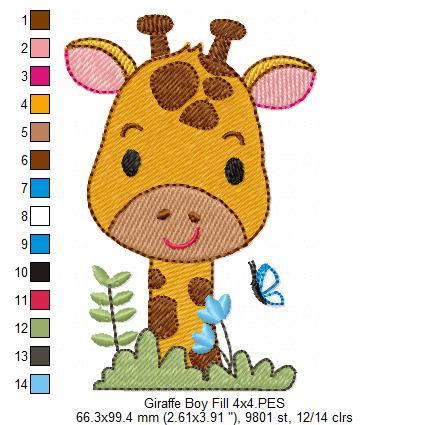 Cute Giraffe Boy - Fill Stitch - Machine Embroidery Design