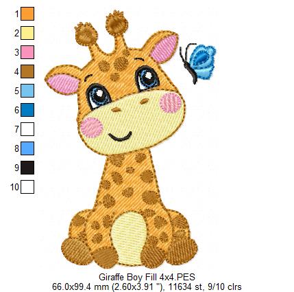 Giraffe Boy and Girl and Butterfly - Fill Stitch - Set of 2 designs