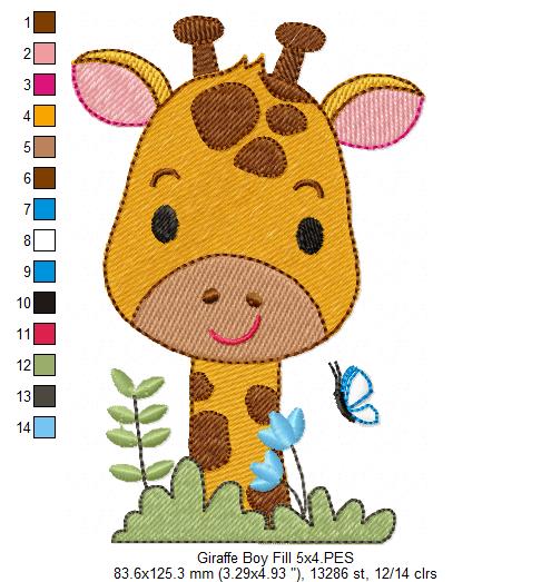 Cute Giraffe Boy - Fill Stitch - Machine Embroidery Design