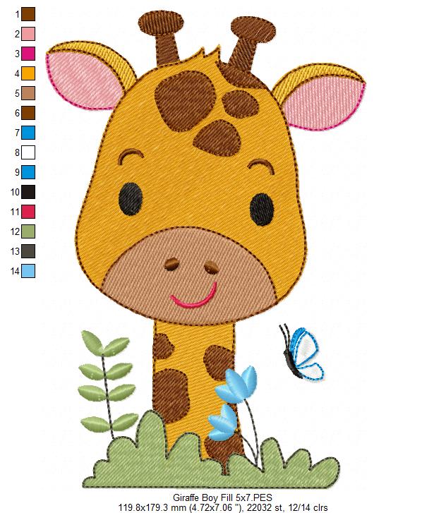 Cute Giraffe Boy - Fill Stitch - Machine Embroidery Design