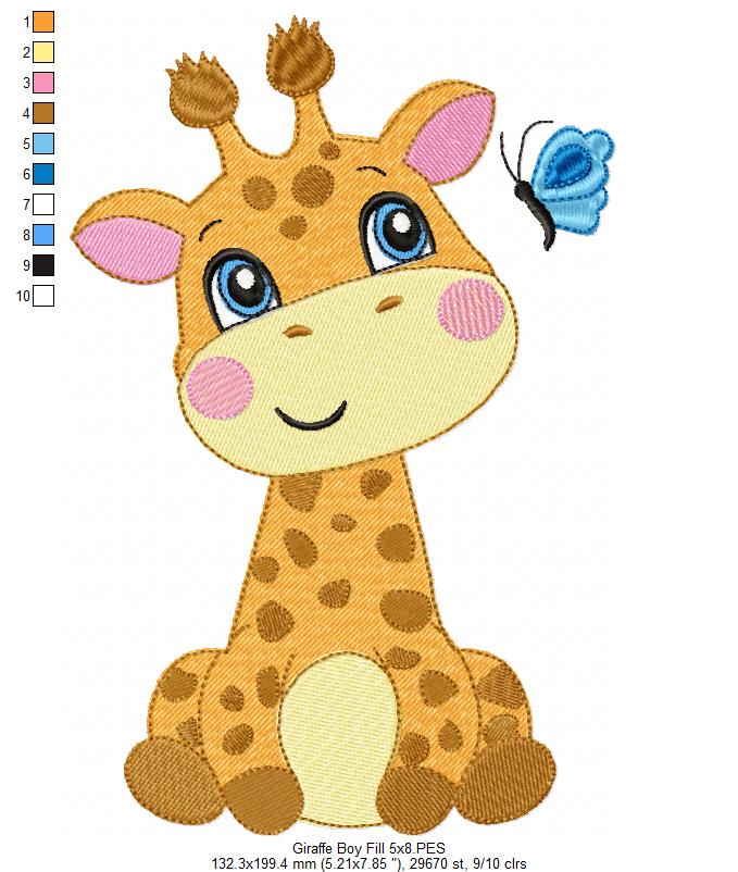 Giraffe Boy and Girl and Butterfly - Fill Stitch - Set of 2 designs
