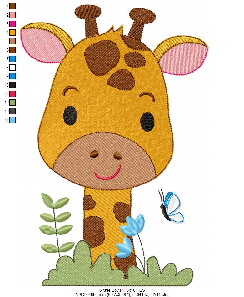 Cute Giraffe Boy - Fill Stitch - Machine Embroidery Design