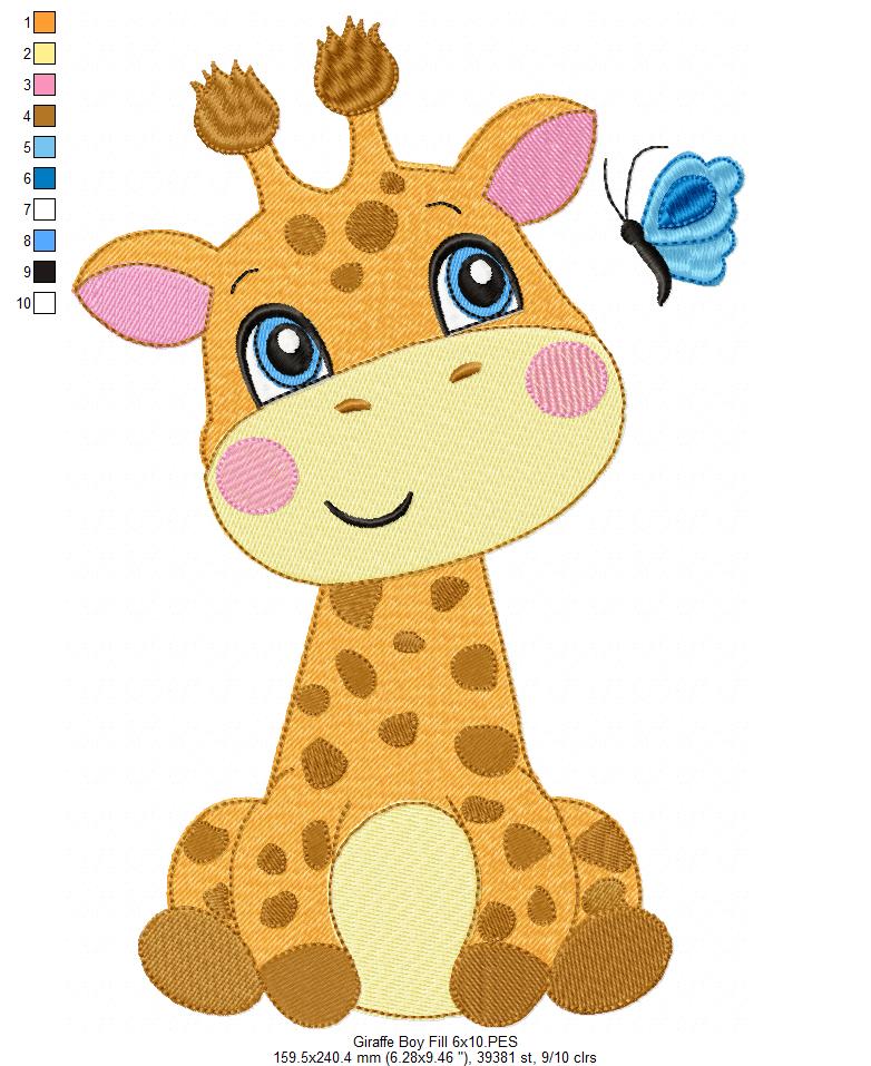 Giraffe Boy and Girl and Butterfly - Fill Stitch - Set of 2 designs