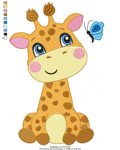 Giraffe Boy and Girl and Butterfly - Fill Stitch - Set of 2 designs