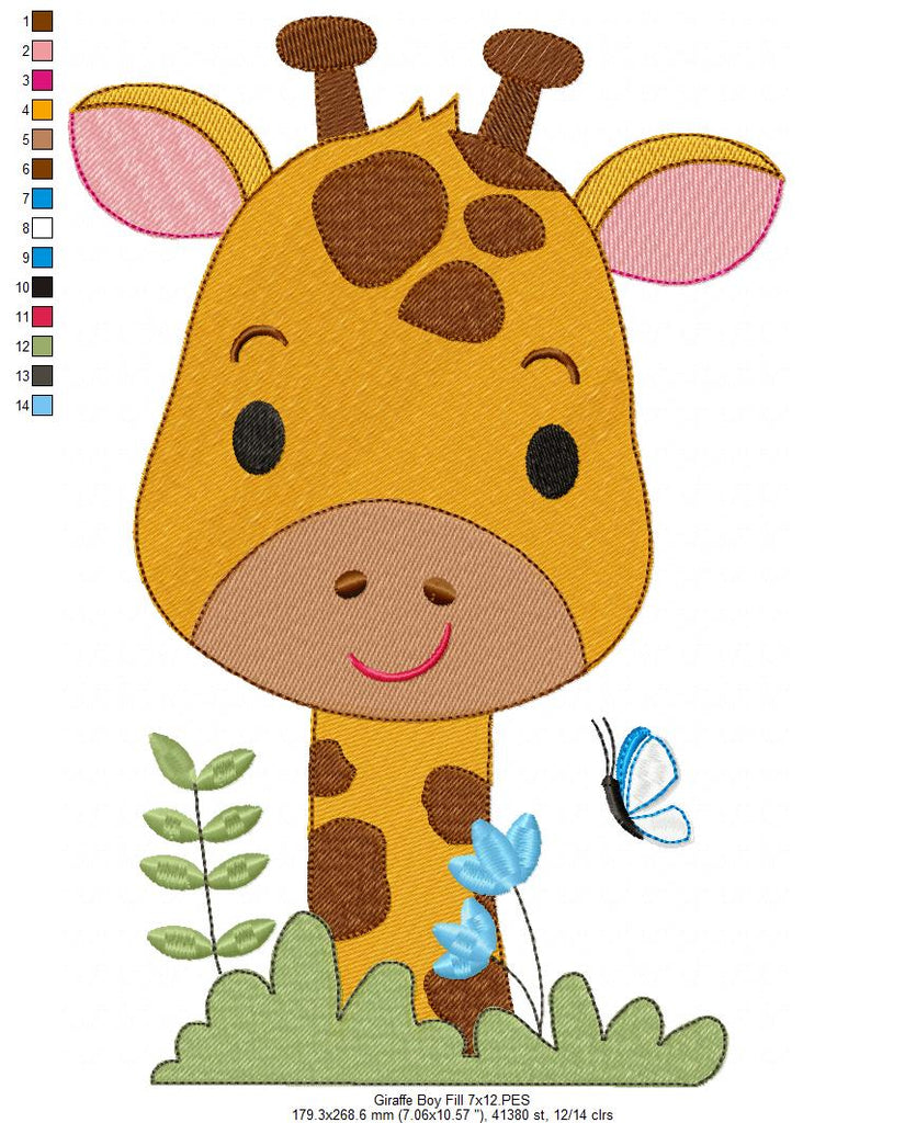 Cute Giraffe Boy - Fill Stitch - Machine Embroidery Design