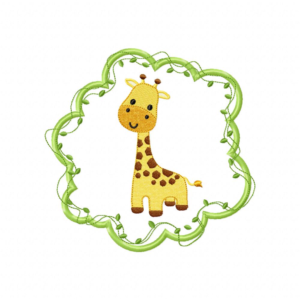 Safari Giraffe Boy Frame - Applique - Machine Embroidery Design