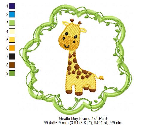 Safari Giraffe Boy Frame - Applique - Machine Embroidery Design