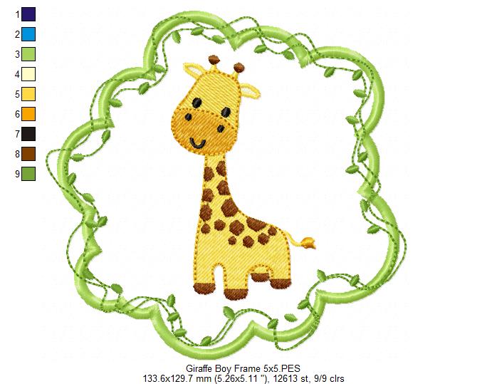Safari Giraffe Boy Frame - Applique - Machine Embroidery Design