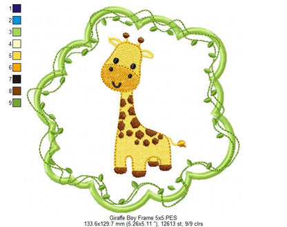Safari Giraffe Boy Frame - Applique - Machine Embroidery Design