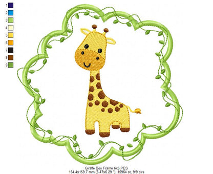 Safari Giraffe Boy Frame - Applique - Machine Embroidery Design