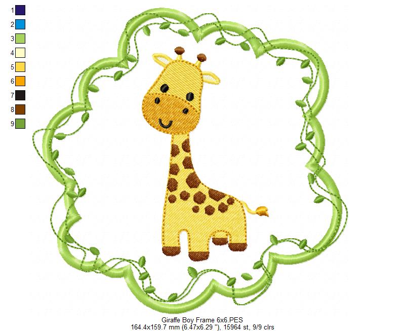 Safari Giraffe Boy Frame - Applique - Machine Embroidery Design